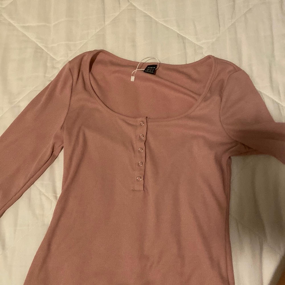 coral/pink long sleeve button up shirt